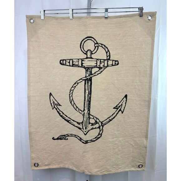 LAND OF NOD  28 x 36" Crate and Barrel Kids Canvas Anchor Banner Tan Navy Blue - Picture 1 of 10